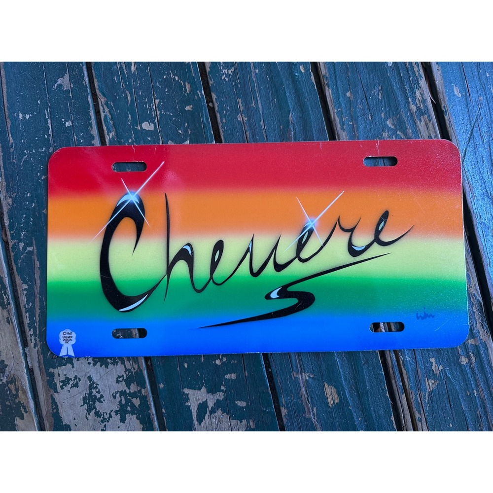 Vintage 1987 Colmex Design Chevere Airbrushed Rainbow Metal Vanity License Plate
